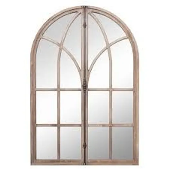 BOXED WALL MOUNTED ARCHED WINDOW PANE MIRROR-NATURAL