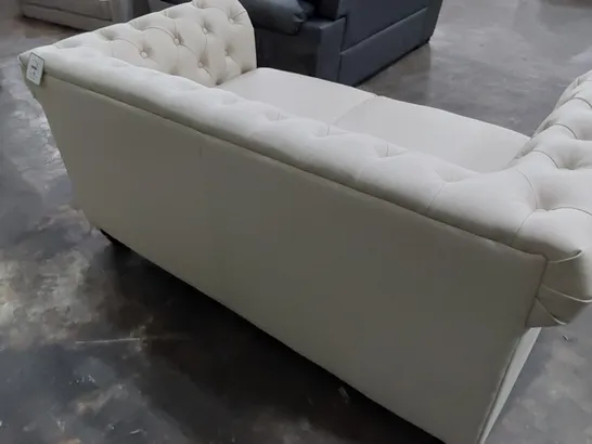 DESIGNER CHESTERFIELD TWO SEATER SOFA WHITE LEATHER 