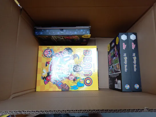 BOX OF APPROXIMATELY 10 ASSORTED BOOKS AND TOYS TO INCLUDE PAW PATROL, BEANO AND TROLLS