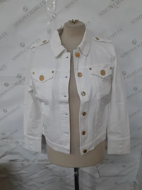 JULIEN MACDONALD MILITARY STLE DENIM JACKET IN WHITE SIZE 14 