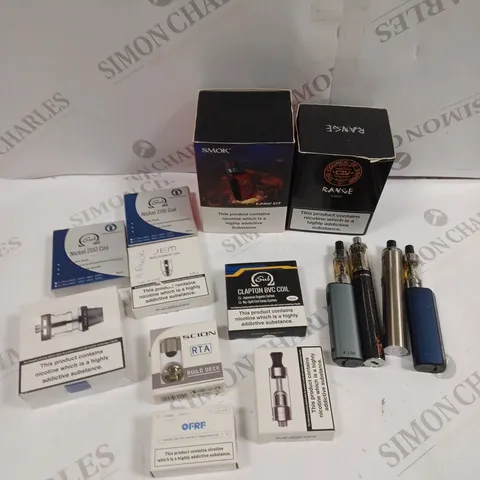 APPROXIMATELY 15 ASSORTED E-CIG PRODUCTS TO INCLUDE SMOK T-PRIV KIT, COIL PACKS, THE COUNCIL OF VAPOR RANGE ETC 
