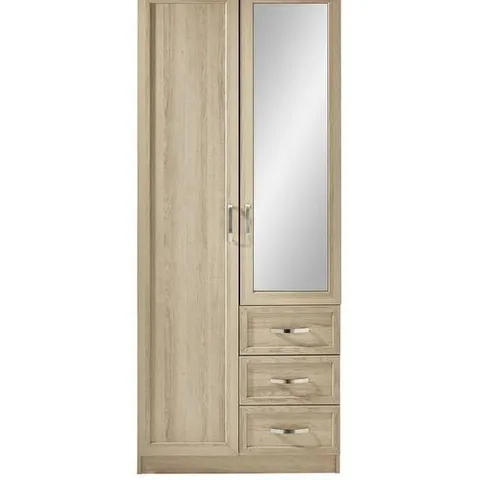 BOXED GRADE 1 CAMBERLEY 2 DOOR 3 DRAWER MIRRORED WARDROBE LIGHT OAK (2 BOXES)