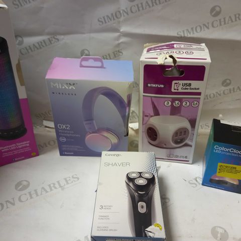 LOT OF APPROX 10 ASSORTED ITEMS TO INCLUDE POLAROID BLUETOOTH SPEAKER, MIXX OX2 WIRELESS HEADPHONES, AURALED ALARM CLOCK