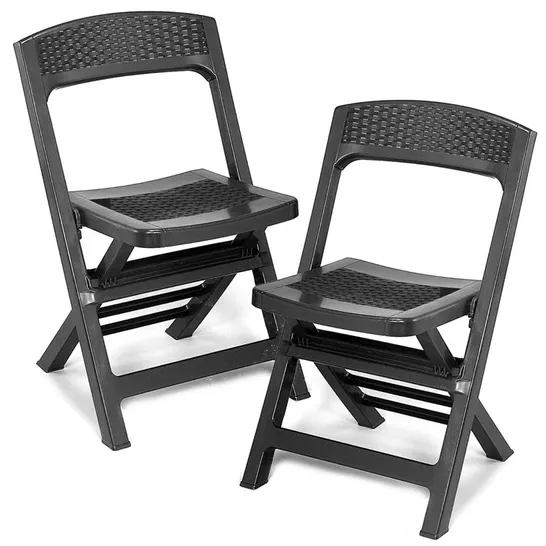 BOXED 4 COLLAPSIBLE ANTHRACITE OUTDOOR FOLD AWAY CHAIRS