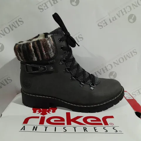 BOXED PAIR OF RIEKER HIKING BOOTS IN GREY - SIZE 5