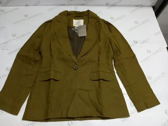 ANTHROPOLOGIE GREEN LINEN JACKET - UK 6