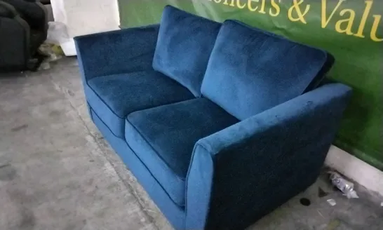 DESIGNER ELECTRIC BLUE PLUSH VELVET 2 SEATER SOFA