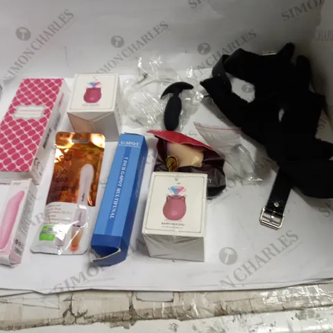 LOT OF APPROX 10 ASSORTED ADULT ITEMS TO INCLUDE CLIT SUCTION TOYS, VIBRATORS, BONDAGE STRAPS ETC