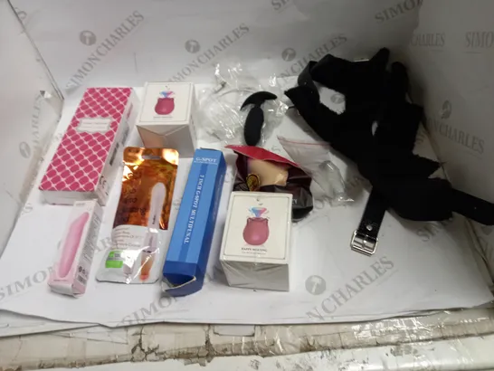 LOT OF APPROX 10 ASSORTED ADULT ITEMS TO INCLUDE CLIT SUCTION TOYS, VIBRATORS, BONDAGE STRAPS ETC