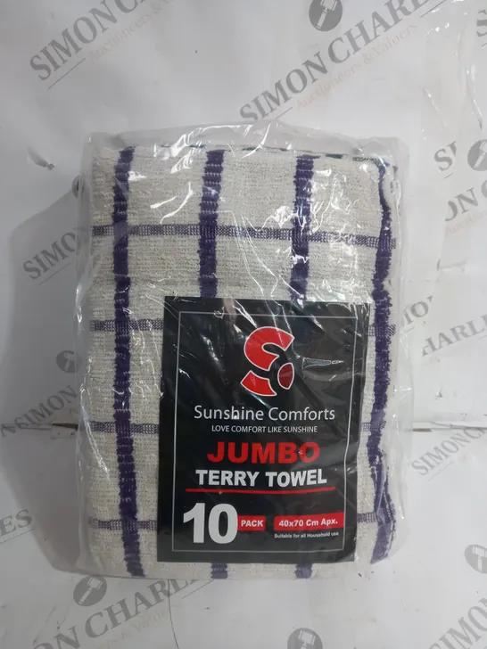 SUNSHINE COMFORTS JUMBO TERRY TOWEL 10 PACK