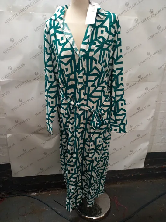 RIVER ISLAND GREEN/WHITE GEO PRINT SHIRT DRESS - UK 18