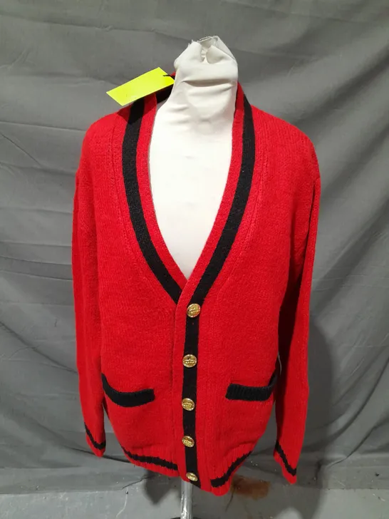 THAMES COURTING CARDIGAN IN RED & BLACK - MEDIUM