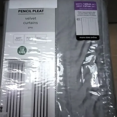 BOX OF 8 BRAND NEW PENCIL PLEAT VELVET CURTAINS GREY 168×137CM