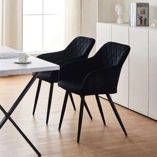 BOXED MOREE SET OF TWO BLACK VELVET DINING CHAIRS (1 BOX)