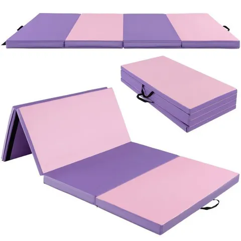 BOXED COSTWAY 6 X 2 FT. TRI-FOLD GYM MAT WITH HANDLES & REMOVABLE ZIPPERED COVER - PINK & PURPLE