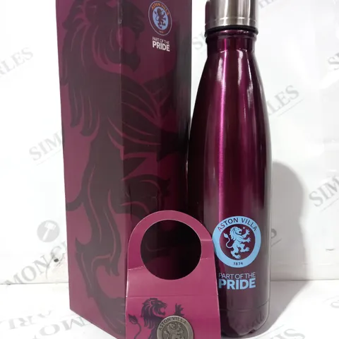 BOXED ASTON VILLA DRINK BOTTLE AND PIN BADGE SET