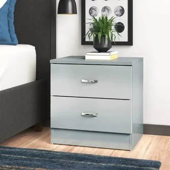 BOXED BRENDLE CHILTON 2 DRAWER BEDSIDE TABLE GREY GLOSS