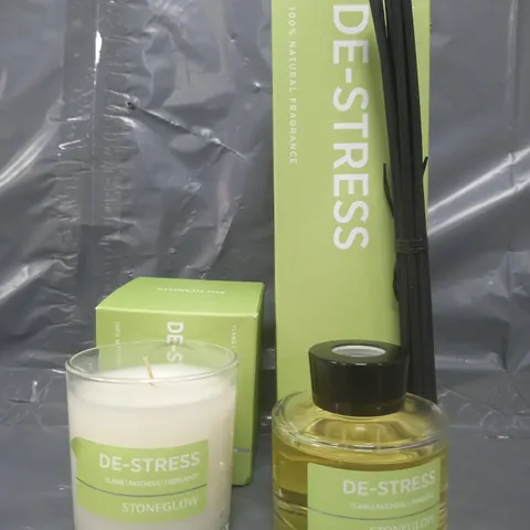 BOXED STONEGLOW DE-STRESS REED DIFFUSER & CANDLE SET