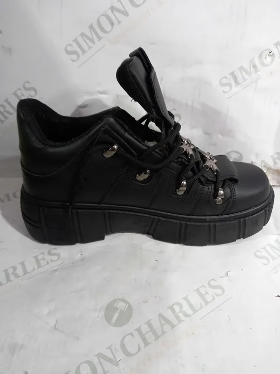 PAIR OF KOI VEGAN LEATHER PLATFORM LACE UP BOOTS IN BLACK - SIZE 6