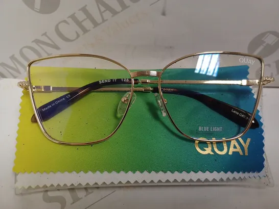 QUAY BLUE LIGHT GOLD FRAMED PRESCRIPTION GLASSES