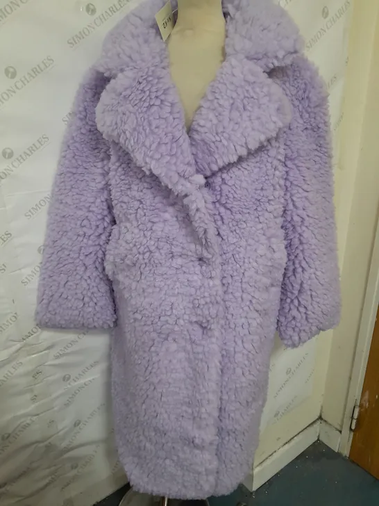 NA-KD FLUFFY TEDDY OVERSIZED COAT IN LILAC SIZE 10
