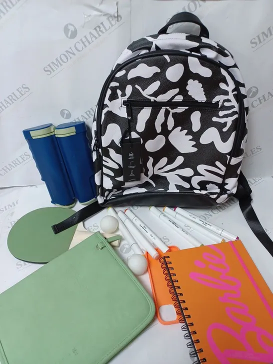 APPROXIMATELY 7 COTTON ON ITEMS INCLUDING BACKPACK, MINI PINGPONG NET, BAT AND BALLS, BARBIE A5 NOTEBOOK