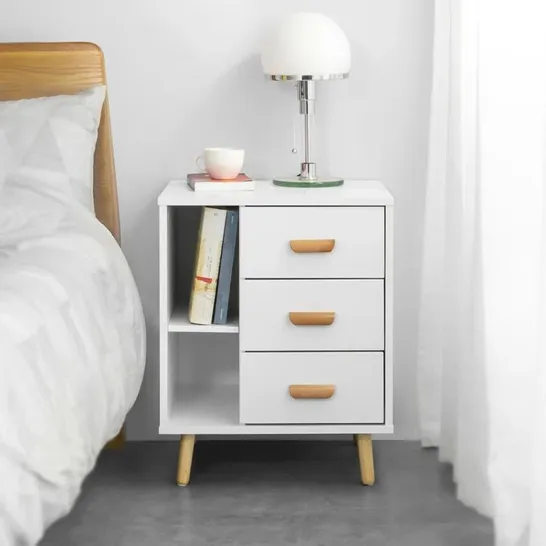 BOXED ROUSSEAU MANUFACTURED WOOD BEDSIDE TABLE - WHITE (1 BOX)