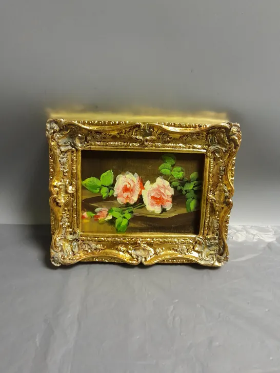 FRAMED STILL LIFE FLORAL OIL ON CANVAS PAINTING BY KAYVON ESMAEILOU APPROX 13CMX18CM