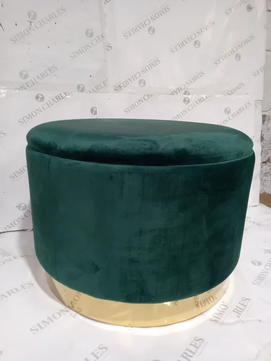 ALISON CORK ROUND VELVET STORAGE OTTOMAN - DARK GREEN