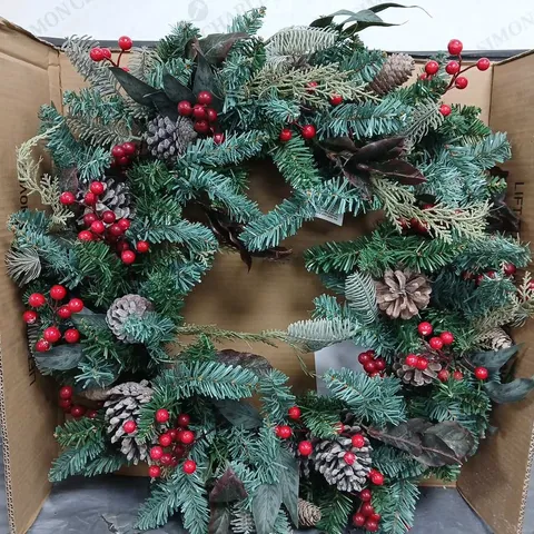 DESIGNER PRE-LIT RED BERRY CHRISTMAS WREATH - 80 CM