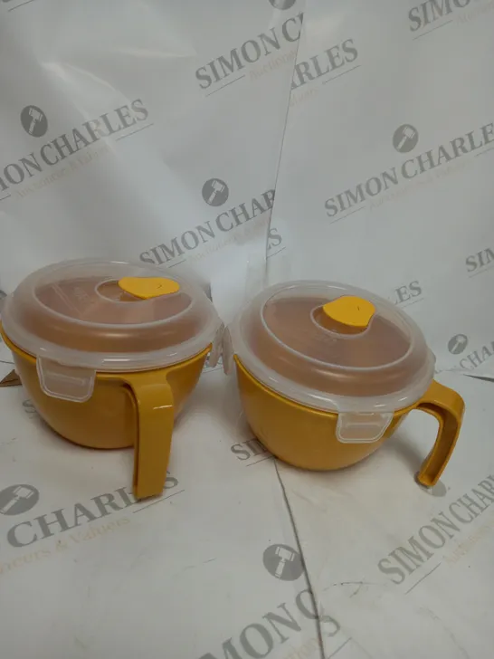 LOCK & LOCK SET OF 2 MICROWAVEABLE SOUP MUGS W/STEAM HOLE LID 950ML