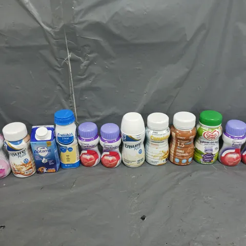 APPROXIMATELY 10 ASSORTED DRINK ITEMS TO INCLUDE NUTRICIA FORTISIP COMPACT PROTEIN, ACTAGAIN 1.5 COMPLETE DOUBLE PROTEIN, AND APTAMIL TODDLER MILK ETC.