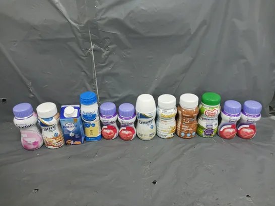 APPROXIMATELY 10 ASSORTED DRINK ITEMS TO INCLUDE NUTRICIA FORTISIP COMPACT PROTEIN, ACTAGAIN 1.5 COMPLETE DOUBLE PROTEIN, AND APTAMIL TODDLER MILK ETC.