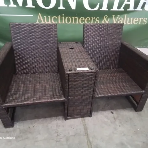 DESIGNER BROWN RATTAN LOVESEAT WITH STORAGE