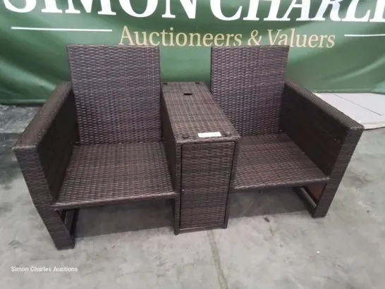 DESIGNER BROWN RATTAN LOVESEAT WITH STORAGE