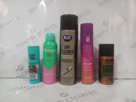 APPROXIMATELY 15 ASSORTED AEROSOL ITEMS IN INCLUDE TED BAKER BODY SPRAY, DPF CLEANER, MITCHUM DEODORANT, ETC - COLLECTION ONLY