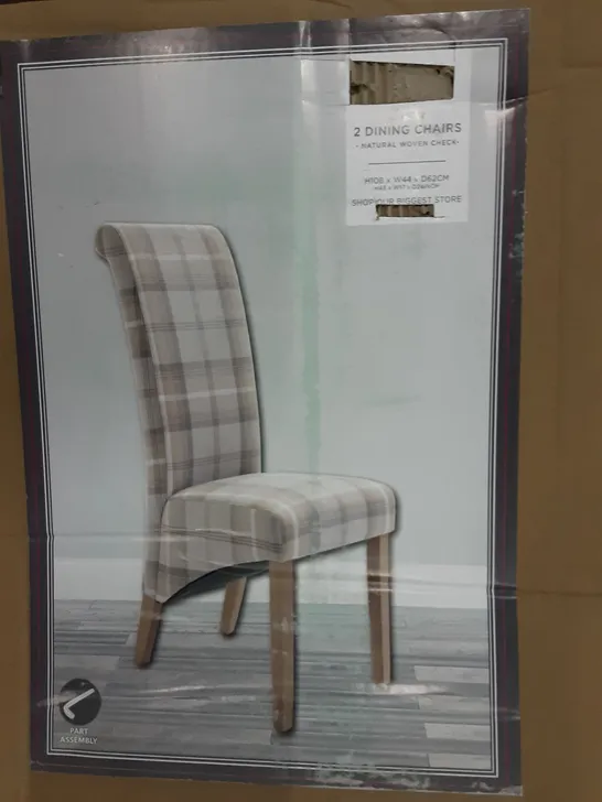 BOXED CHESTER 2 DINING CHAIR IN NATURAL WOVEN CHECK , H108 X W44 X D62CM 