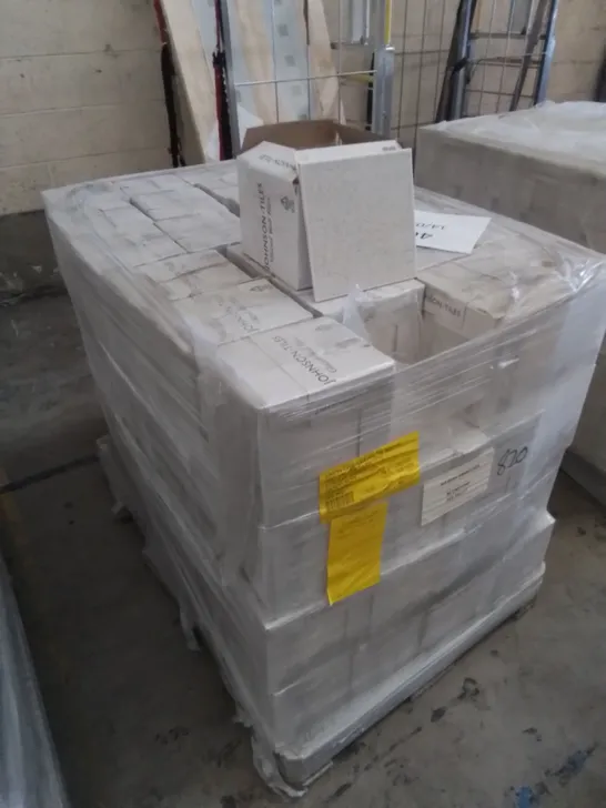 PALLET TO CONTAIN APPROX 96 X PACKS OF BRAND NEW JOHNSON GLAZED WALL TILES IN MICRO RICE/VICTORIAN GREEN - 25 TILES PER PACK // TILE SIZE: 197 X 197 X 6.5mm