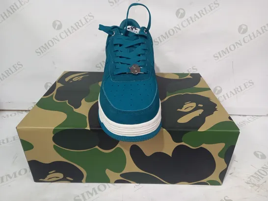 BOXED PAIR OF A BATHING APE SNEAKERS IN TEAL UK SIZE 11