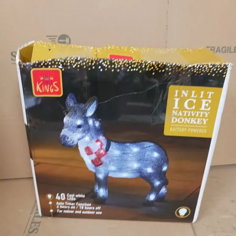 BOXED THREE KINGS INLIT ICE NATIVITY DONKEY