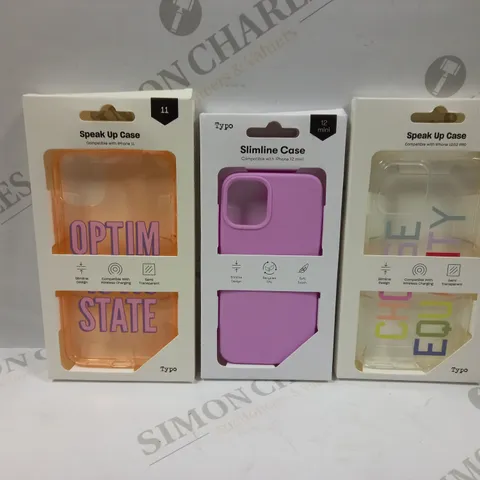 BOX OF APPROXIMATELY 51 TYPO PHONES CASES ('SLIMLINE CASE' & 'SPEAK UP CASE') FOR IPHONE 11, 12 MINI, 12/12PRO IN VARYING COLOURS