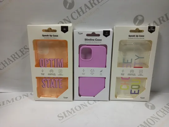 BOX OF APPROXIMATELY 51 TYPO PHONES CASES ('SLIMLINE CASE' & 'SPEAK UP CASE') FOR IPHONE 11, 12 MINI, 12/12PRO IN VARYING COLOURS