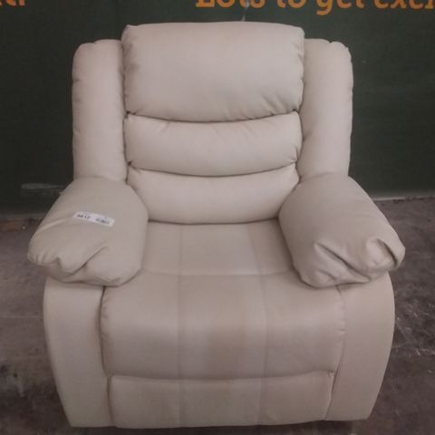 DESIGNER CREAM FAUX LEATHER MANUAL RECLINING EASY CHAIR 