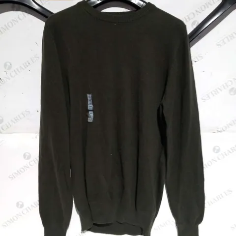 M AND S GREEN COTTON CREW NECK JUMPER - S