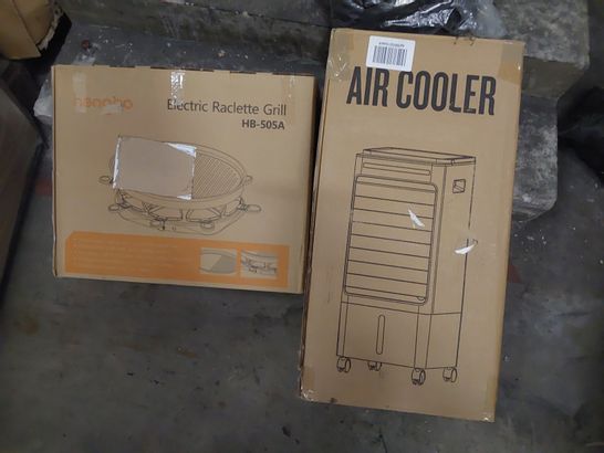 PALLET OF ASSORTED PRODUCTS, INCLUDING, BOXED AIR COOLERS, BAMBOO CUTLERY TRAY, BOXED ELECTRIC RACLETTE GRILL, ANTI BLUE LIGHT SCREEN PROTECTORS, 