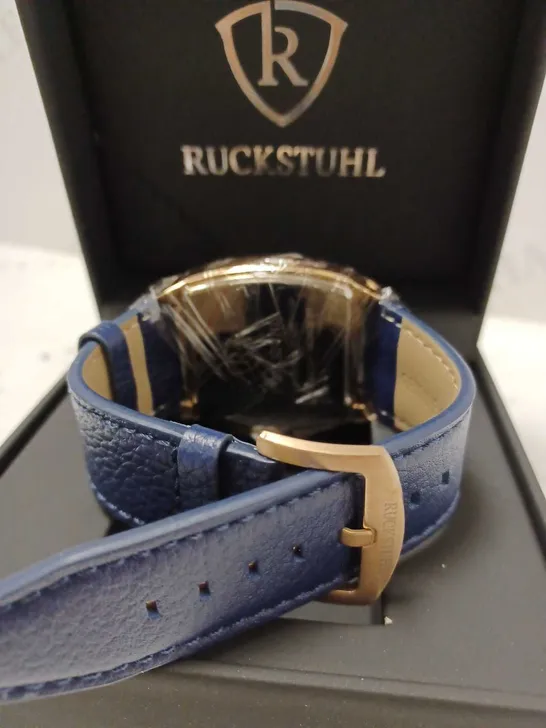 RUCKSTUHL BLUE TRIPLE DIAL LEATHER STRAP WRISTWATCH