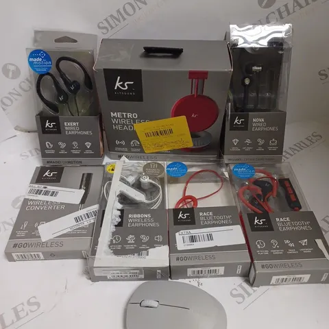 APPROXIMATELY 15 ASSORTED ELECTRICAL ITEMS TO INCLUDE WIRED EARPHONES, BLUETOOTH HEADPHONES, WIRELESS MOUSE ETC 