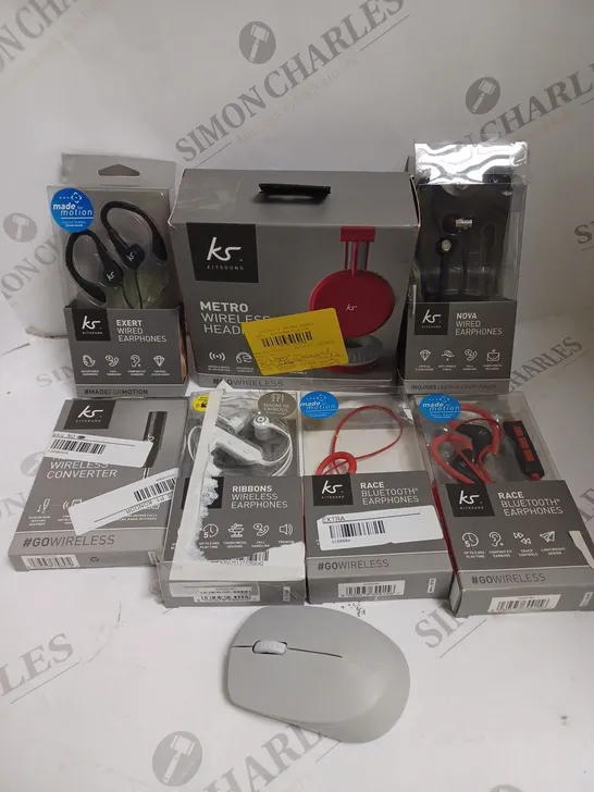 APPROXIMATELY 15 ASSORTED ELECTRICAL ITEMS TO INCLUDE WIRED EARPHONES, BLUETOOTH HEADPHONES, WIRELESS MOUSE ETC 