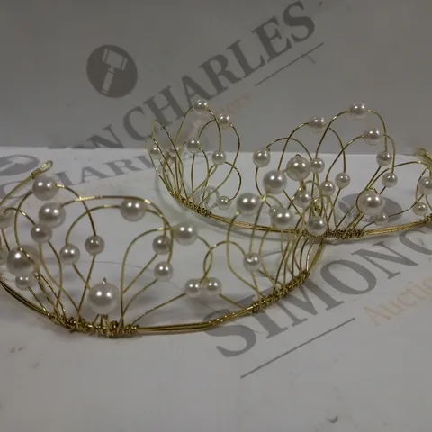 BOX OF 2 WHITE PEARL WIRE TIARA HAIR ACCESSORIES 