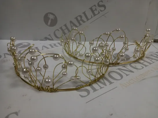 BOX OF 2 WHITE PEARL WIRE TIARA HAIR ACCESSORIES 